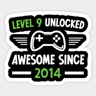 Level 9 Unlocked Awesome Since 2014, Funny Gamer 9th Birthday Gift Sticker